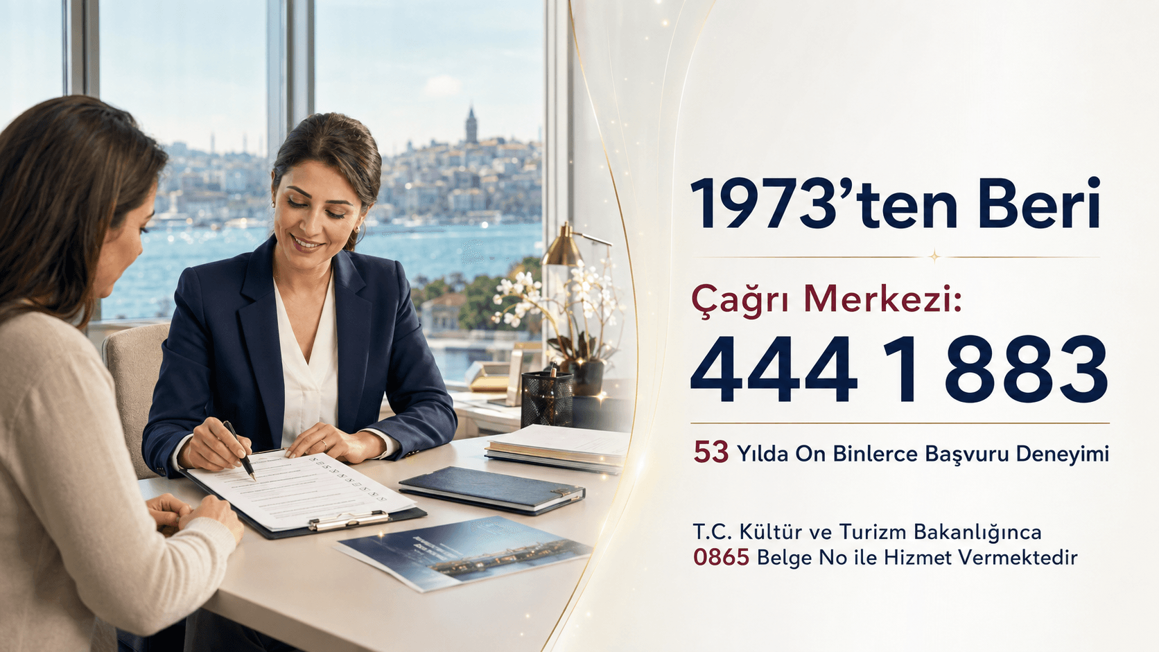 1973’ten beri vize ve ikamet danışmanlığı sunan Vize Başvuru Merkezi’ni, 0865 numaralı seyahat acentası kaydını ve güvenlik ilkelerimizi tanıyın.